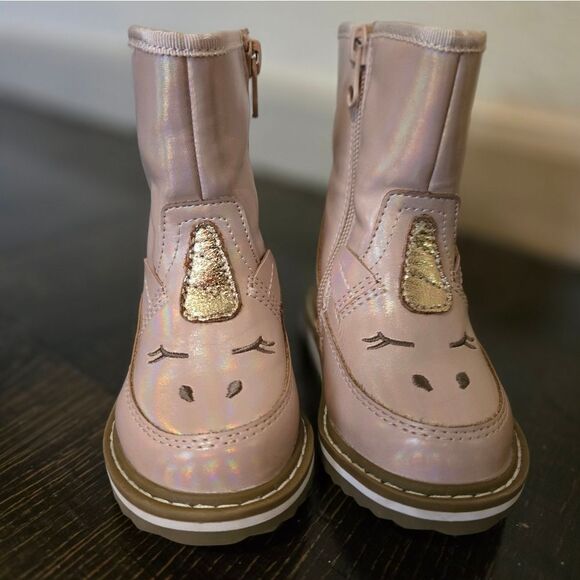 Toddler Girls' Isla Unicorn Zipper Slip-On Winter Boots - Cat & Jack Pink Size 5 - Picture 1 of 13